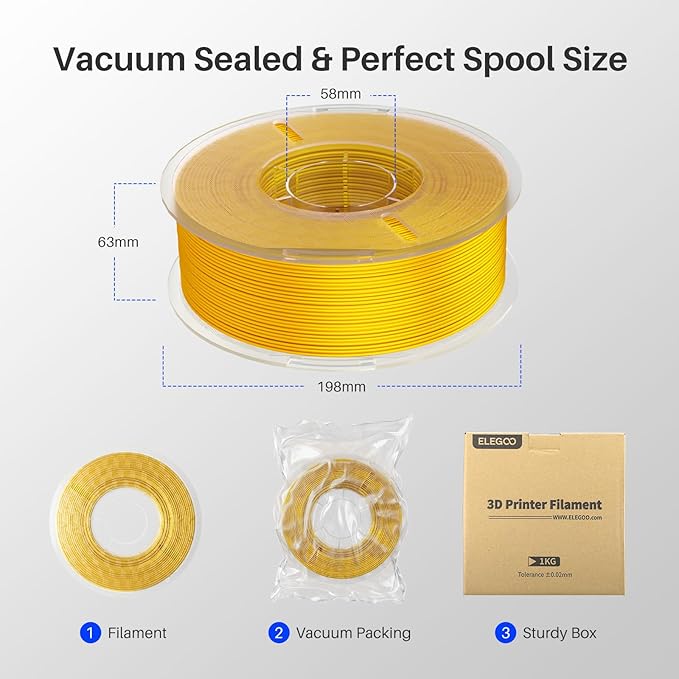 ELEGOO Silk PLA Filament 1.75mm White 1KG, 3D Printer Filament Dimensional Accuracy +/- 0.02mm, 1kg Plastic Spool(2.2lbs) 3D Printing Filament Fits for Most FDM 3D Printers