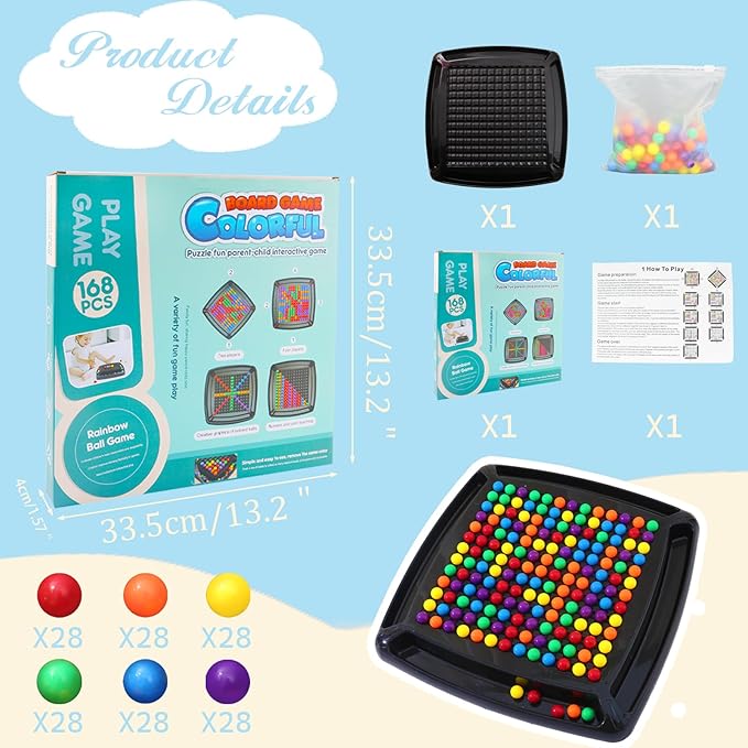 168PCS Marbles Intellectual Chessboard Dual Dual Strategy Board Game,Colored Marbles Fun Table Top Strategy Chess Board Game for Kids & Adults