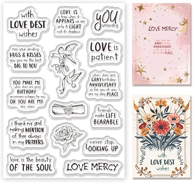 Inspirational Words Transparent Clear Stamps Flower Graduation Cards Silicone Stamps for DIY Scrapbooking Supplies Embossing Paper Card Happy Birthday Clear Stamps for DIY Card Making