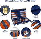 Backgammon Set 2 Players Classic Backgammon Sets for Adults Board Game with PU Leather Case Portable and Travel Backgammon Set (Navy, 18inch)