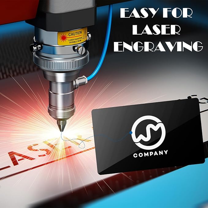 weparmeety 100 Pcs Metal Engraving Blanks Aluminum Sheet Laser Engraving Business Card Multipurpose DIY Gift Cards 86 x 54 x 0.21 mm (Black)