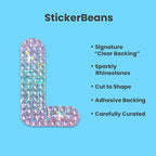 StickerBeans® Rhinestone Alphabet Letter Sticker L - Unique Sparkly Design 2” x 2” Cut-to-Shape Adhesive - Personalization, Collecting, Gifting, Scrapbooking, Decorating Laptops, Phone Cases, All Ages