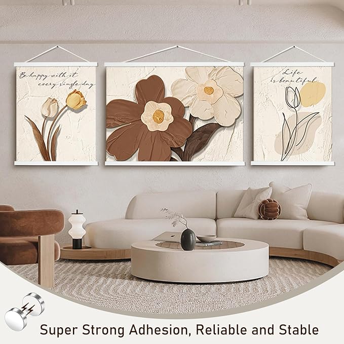 Artmag Magnetic Poster Hanger Frame, Light Wood Wooden Magnet Canvas Artwork Print Poster Hangers for 10x14 10x16 10x20 Frames Hanging Kit (White, 10")