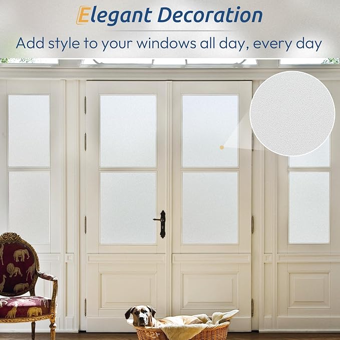 rabbitgoo Window Privacy Film, Frosted Glass Window Clings, Static Cling UV Heat Blocking Door Stickers for Home Bathroom, Removable Indoor Decal Coverings Day and Night, Pure, 35.4 x 393.7 Inches