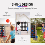 UNICOO Giant 4-in-A-Row with Carry Bag, Ring Toss, Basketball Hoop - Large Outdoor Game for Family Fun - Big Jumbo Game Set for Backyard Parties, BBQs, and Gatherings (Black & Grey)