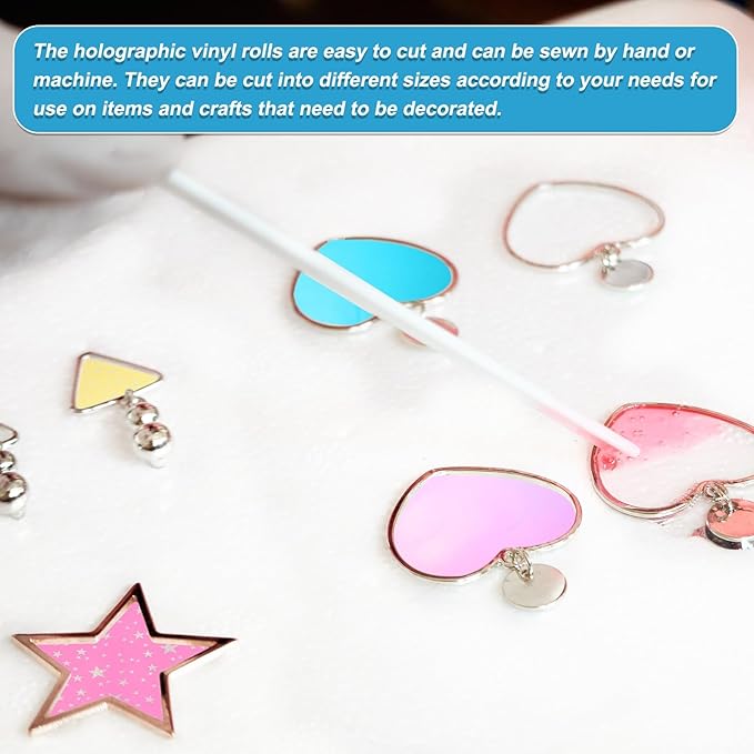MECCANIXITY Holographic Clear PVC Vinyl Film Holographic PVC Fabric Waterproof Dichroic Film 12 x 48 Inch for Handbags Bows Earrings DIY Craft,Laser Light Orange