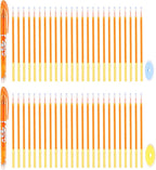 PATIKIL 2Pcs Erasable Gel Pens with 50 Refills & 2 Erasers, 0.5mm Heat Erasable Pens for Fabric Orange Ink Fabric Marking Pen for Sewing Quilting Planner Writing
