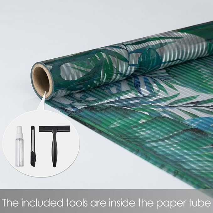 DKTIE Nature Pattern Rainbow Window Film Decorative Stained Glass Window Film Static Cling Films Easy Apply Removable Comes with Tools (U560-Reeded Glass, 17.7" x 118.1")