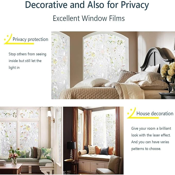 LEMON CLOUD Window Film, Decorative Window Privacy Film, 3D Stained Glass Window Sticker,Anti-UV Sun Blocker Heat Control for Home(Rainbow Tulip Design,29.5 x 118.1 inches)