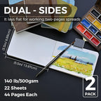Funto Watercolor Journal 2-Pack, 3.5x5.5, 44 Pages Each, 100% Cotton Cold Press, Pearlescent PU Leather Brown Hard Cover, Art Supplies for Mixed Media