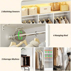 48" Small Closet Organizer, 4FT Small Closet System with 4 Closet Rods & 3 Shelves, 80"H Small Closet Organizers and Storage for Small Bedooms, Cloakrooms, Laundry Rooms, White