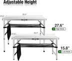 RedSwing Folding Table 3 Feet Adjustable Height, Lightweight and Portable Aluminum Hexagonal Legs Camping Table with Mesh Layer, 36 x 24 x 28 Inches