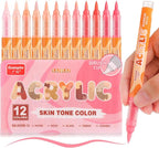 Guangna Acrylic Paint Markers 12 Colors, Skin Tone Series Set with Soft Brush Tip Water Based, Fine Tip Markers for Wood, Canvas, Rock Painting, Glass, Diy Crafts, Fabric Paint