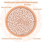 Round Wooden Labyrinth Board Game - Marble Maze for Education and Fun, Toddler Activity Board, Brain Teaser Puzzle Logic Game with Two Metal Balls for Kids, Adults, Teens, Boys, and Girls