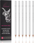 Professional White Charcoal Pencils Set - 6 Pieces Sketch Highlight White Pencils for Drawing, Sketching, Shading, Blending - Beginners & Artists