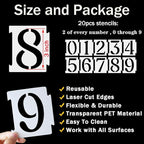 YEAJON 3 Inch Curb Stencil Kit 0-9 Address Number Stencils, 20Pcs Reusable 14 Mil Mylar Plastic Templates for Painting on Road, Wall, Wood, Mailbox