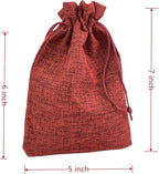 Palmhomee Pack of 25 Burlap Gift Bags with Drawstring Linen Jewelry Pouches Wedding Hessian Jute Bags for Birthday and Treat Pouches Party Wedding Favors Gift (5x7 Inch, Burgundy)