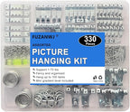 330pc Picture Hanging Kit - Wall Hangers, Nails, Wire, Screw Eyes, D Rings & Tool for Frame & Canvas Mounting