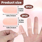 PAGOW 10pcs Gel Finger Cots/Covers, Silicone Finger Protector Support, Finger Caps Finger Sleeves Thumb Protector for Finger Cracking Trigger Finger Arthritis Pain Relief (Beige, 8 Small+2 Medium)