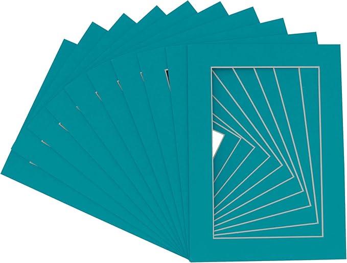 5x7 Mat for 8.5x11 Frame - Precut Mat Board Acid-Free Teal Blue 5x7 Photo Matte Made to Fit a 8.5x11 Picture Frame, Premium Matboard for Family Photos, Show Kits, Art, Picture Framing, Pack of 25 Mats