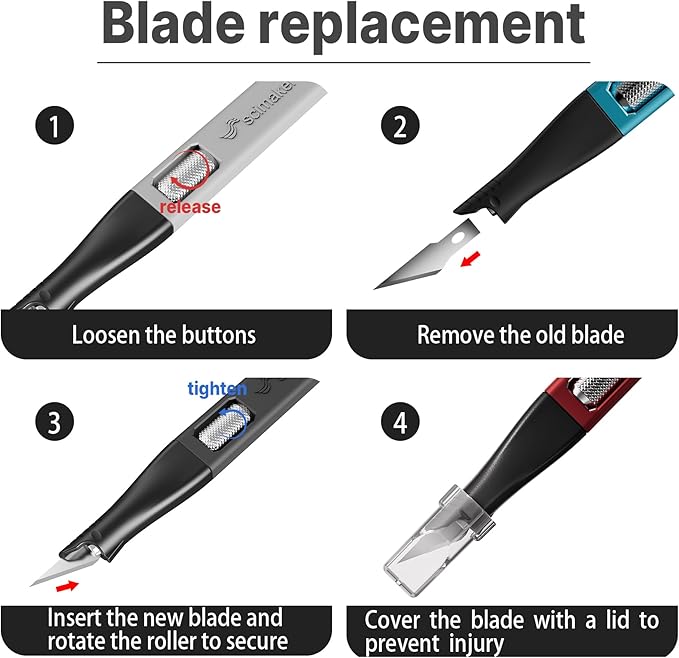 3 PCS Exacto Knife,Hidden Blade Design at The End,Comes with 5 Spare High Qualiry Carbon Steel Exacto Knife Blades. Craft Knife for Crafting, Arts,Modeling,Scrapbooking,Stencil,DIY Projects.Blue