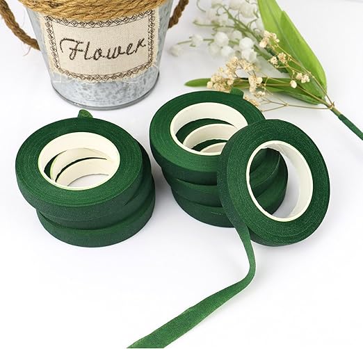 BOMEI PACK Dark Green Floral Tape 12 Rolls 1/2 inch x 30yds for Fixing, Decorating Flower Bouquets, and Bouquet Wrapping.