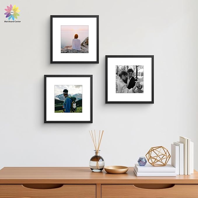 Mat Board Center, Pack of 10, 12x12 for 8x8 White Mat Kit - Acid Free, 4-ply Thickness, White Core - Includes Backing Boards and Clear Bags - for Pictures, Photos, Framing