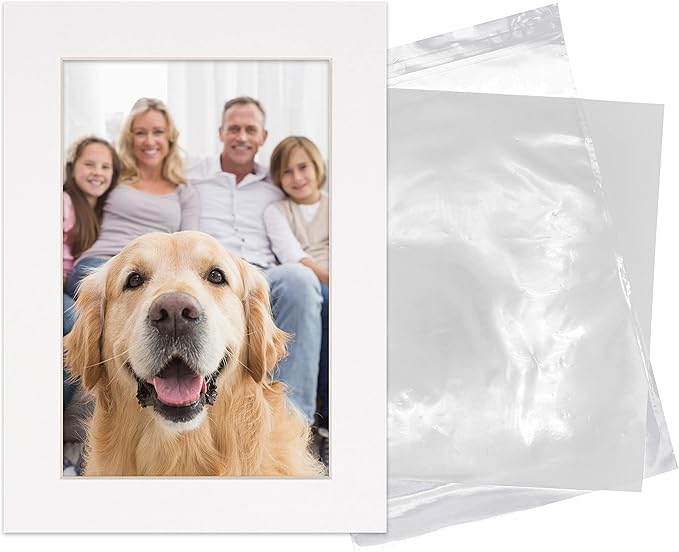 5.5x8.5 Mat for 8.5x11 Frame - Precut Mat Board Acid-Free Show Kit with Backing Board, and Clear Bags White 5.5x8.5 Photo Matte Made to Fit a 8.5x11 Picture Frame Matboard for Framing, Pack of 25 Mats