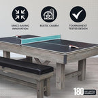 Hathaway Logan 7-ft Pool Table Combo Set with Benches - Rustic Gray with Blue Felt, Barnwood