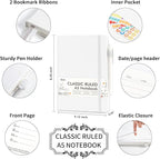 feela College Ruled Notebooks, 24 Pack Business Notebook Hardcover Lined Writing Journal with Pen Holder for Men Women Note Taking, with 24 Black Pens, 120 GSM, 5.1”x8.3”, A5, White