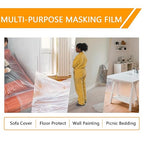 Painters Plastic with Tape 59inx65ft,Pre-Taped Masking Film Automotive Tape and Drape,Tear-Resistant Plastic Painting Film for Car Painting & Home Renovation (4 Rolls)