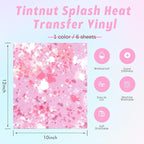 Tintnut Pink White Splash Heat Transfer Vinyl - 6 Sheets 10"x12"Watercolor HTV Patterned HTV Iron On Vinyl for T-Shirts Hats Clothes,for Cricut & Silhouette Cameo