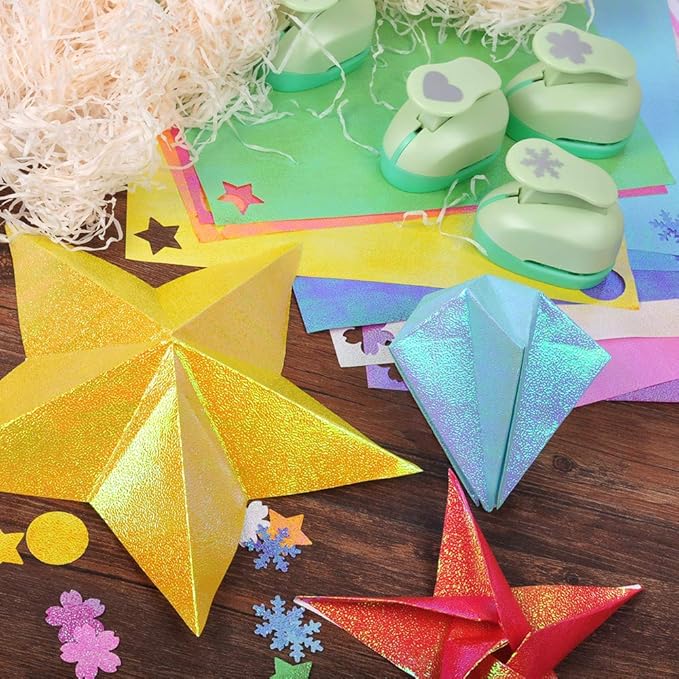 UCEC 50 Sheet Shiny Origami Paper 10 Colors Square Iridescent Origami Paper, Decoration Glitter Square Folding Papers for Kids Arts & Crafts Projects
