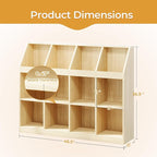 12-Cube Wooden Storage Bookcase - 11-Inch Open Shelf Cabinet, Simple Modern Bookshelf Organizer for Home Office, Living Room, Oak
