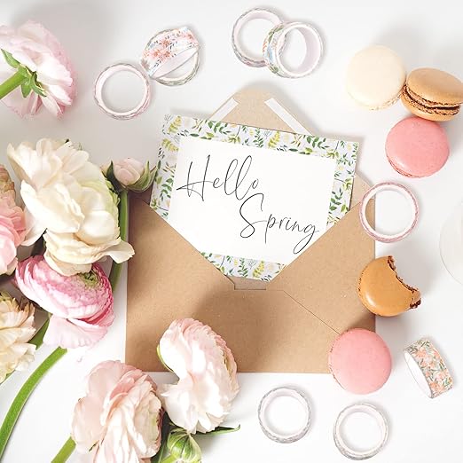 Whaline 12 Rolls Spring Floral Washi Tape Foil Gold Colorful Flowers Masking Tape 15mm Watercolor Plants Spring Decorative Washi Tape Sticker for Holiday Scrapbook Journal DIY Craft Gift Wrapping