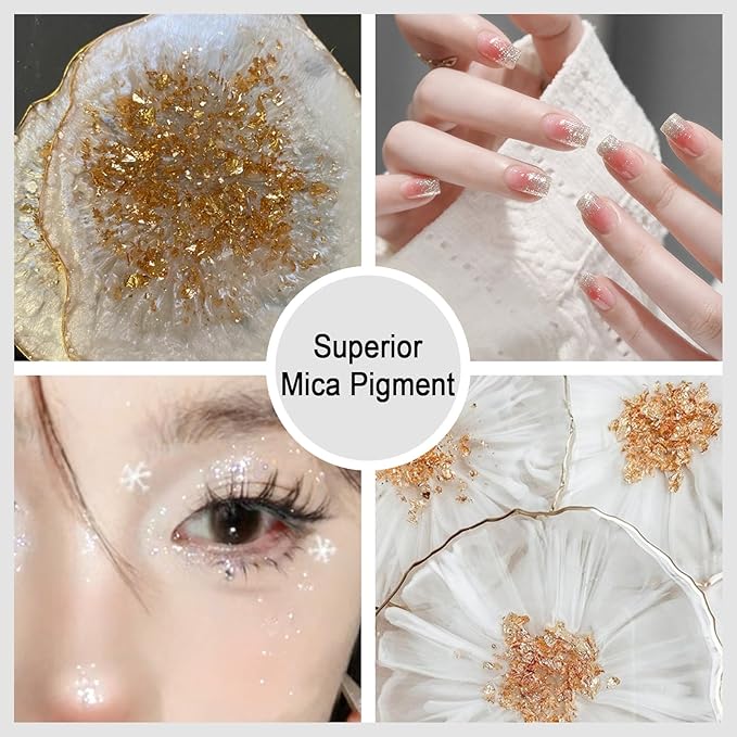 Matio White Glitter Mica Powder, 0.7oz/20g Premium Resin Glitter Powder Natural Epoxy Resin Color Pigment for Candle Making, Bath Bombs, DIY Crafts, Lip Gloss, Hair, Nail Art（Diamond Dazzling）