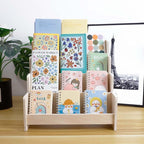4-Tier Wooden Greeting Card Display Stand, Sticker Organizer Rack, Retail Counter Holder for Postcards and Photos& Stationery Vendors (Burlywood)