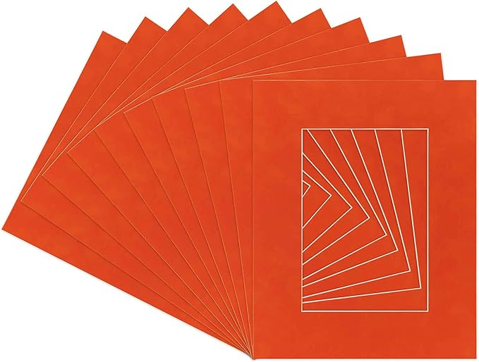Pack of TEN 8x10 Mats Bevel Cut for 5x8 Photos - Acid Free Orange Suede Precut Matboards For Pictures, Photos, Framing - 4-ply Thickness