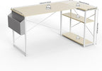 TIQLAB L-Shaped Computer Desk with Power Outlets - Reversible Shelves, 47 Inch Gaming & Study Desk in Beige
