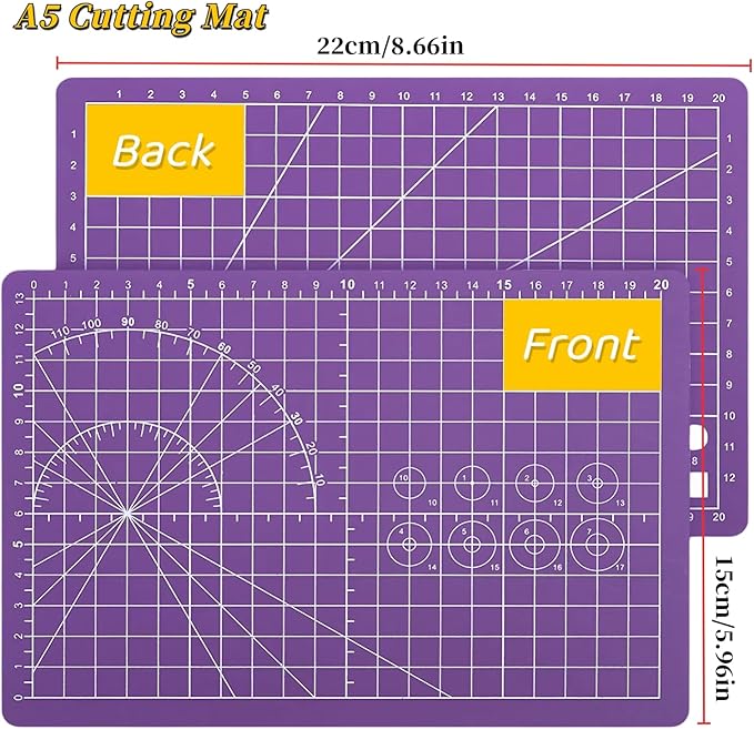 A5 Self-Healing Cutting Mat, Small Cutting Mat, Professional Double Sided Durable Cuttings Mats, Great for Hop Scrapbooking, Quilting, Fabric, Sewing Craft Projects (Mixed Colors, A5)