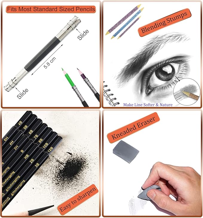 Heshengping, Sketching and Drawing Pencils Set-26 pack, Art Supplies Drawing Kit,Graphite Charcoal Pro Pencil Set, Adults Beginners Artists
