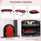 Upgrade 84" Folding Poker Table, 10 Players Oval Card Table with Stainless Steel Cup Holders & Padded Rails, Casino Leisure Felt Surface Texas Hold 'em Poker Table, Red