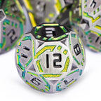 Metal DND Sci-fi Dice Set 7PCS Stripe Polyhedral Dice for Dungeons Dragons RPG Role Playing Game, Glitter D and D Dice with Gift Box D6 D8 D10 D12 D20 (Grey&Green Yellow)