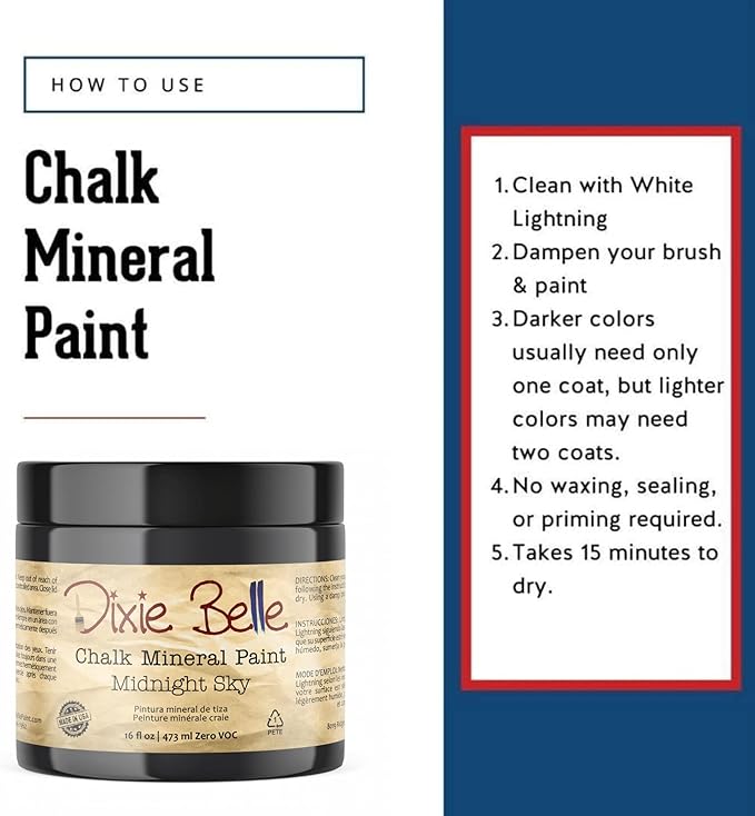 Dixie Belle Paint Company Chalk Finish Furniture Paint - Midnight Sky (16oz) - Matte Blue Black Chic Chalk Mineral DIY Furniture Paint