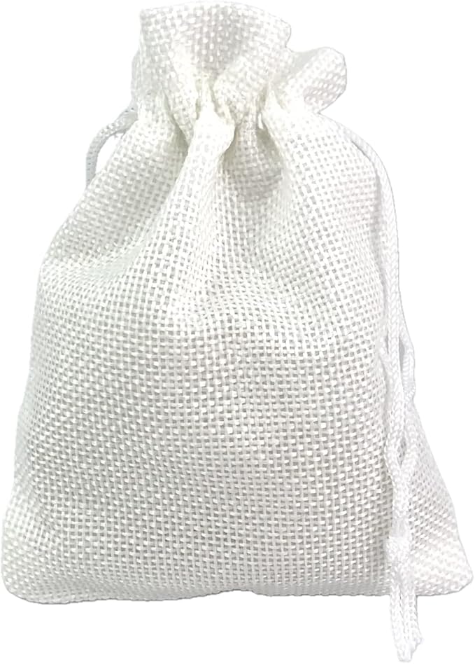 Palmhomee Pack of 25 Burlap Gift Bags with Drawstring Linen Jewelry Pouches Wedding Hessian Jute Bags for Birthday and Treat Pouches Party Wedding Favors Gift (4x5.6 Inch, White)