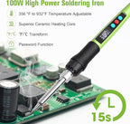 Soldering Iron Kit, 100W LED Digital Solder Gun kits with Ceramic Heater, Adjustable Temperature Welding Tools with Tips, Wick Braid, Stand, Solders Wire, Sponge, Flux Paste