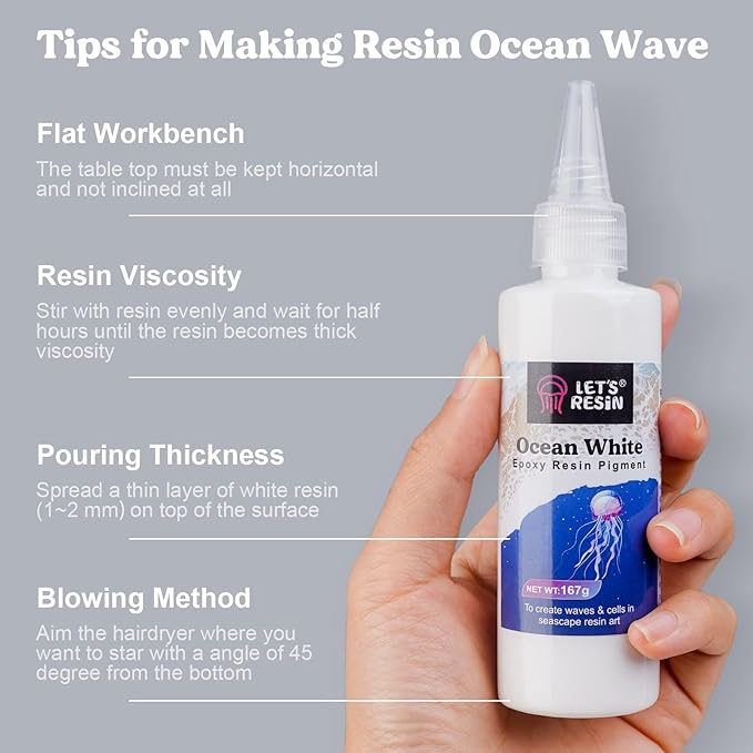 LET'S RESIN Ocean White Epoxy Resin Pigment 167g/5.89oz, High Concentrated Paste for Epoxy & UV Resin, UV Resistant Opaque Pigment for Creates Cells & Lacing, 3D Flower Coasters