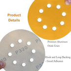 5-Inch 8-Hole Hook and Loop Sanding Discs 320-Grit Random Orbit Sandpaper, 100-Pack