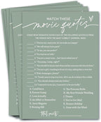 Bridal Shower Games Cards, Match These Movie Quotes, 25 Game Cards with 1 Answer Card, Engagement Party Wedding Games for Guests, Minimalist Green Wedding Party Supplies - C09