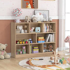KOTEK Toy Storage Organizer, 8 Cubby Kids Bookshelf, Wooden 4-Tier Bookcase Storage Cabinet, Open Display Book Shelf for Daycare, Nursery, School Classroom, Playroom & Living Room (Natural, 8 Cubes)